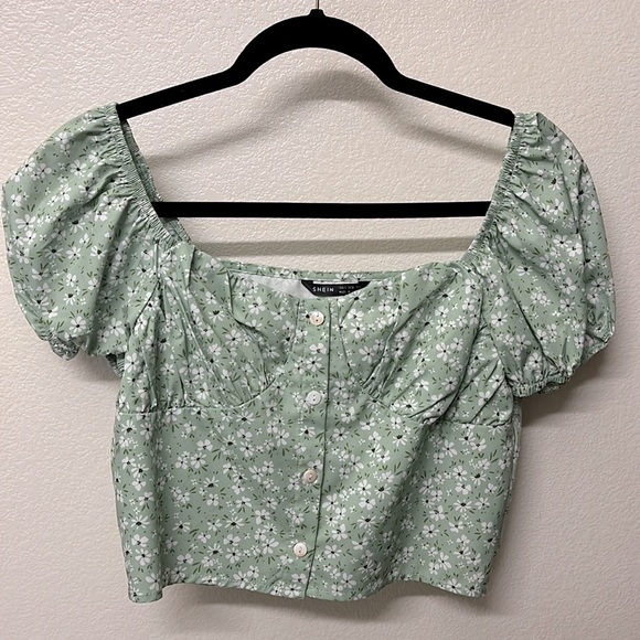 Green Button Down Floral Blouse - Picture 1 of 2